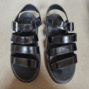 Portland Dolly Women Sz 6.5 black faux leather chunky strappy platform sandals